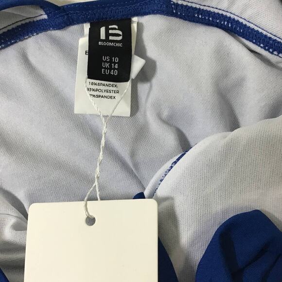 BLOOMCHIC 10 M Blue Sleeveless Halter Ruffle Tie One Piece Swimsuit NWT B103 - Picture 6 of 9